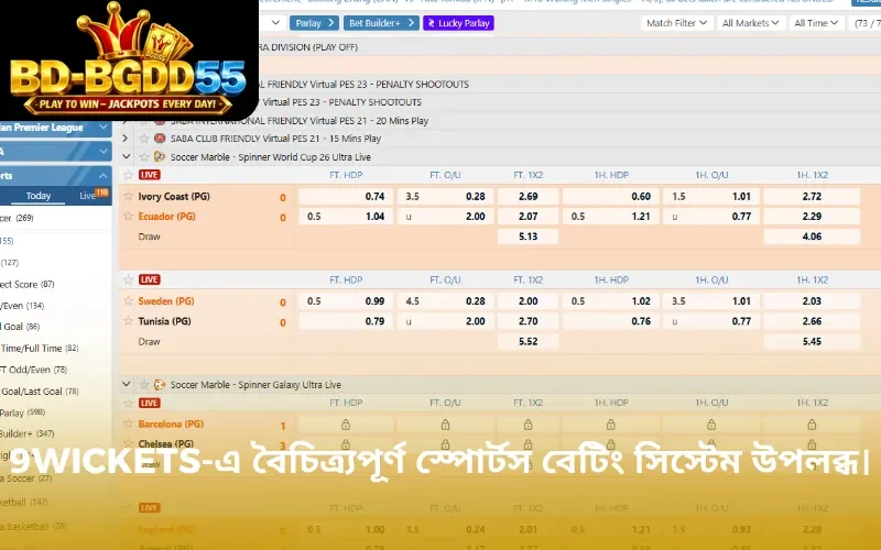 9wickets-এ বৈচিত্র্যপূর্ণ স্পোর্টস বেটিং সিস্টেম উপলব্ধ।