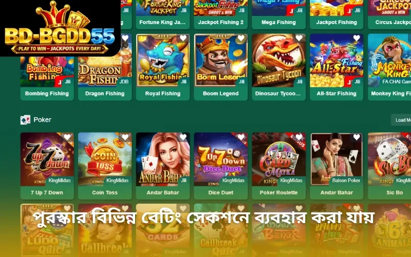 পুরস্কার বিভিন্ন বেটিং সেকশনে ব্যবহার করা যায়