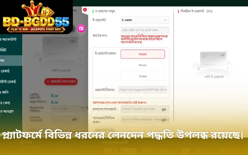 প্ল্যাটফর্মে বিভিন্ন ধরনের লেনদেন পদ্ধতি উপলব্ধ রয়েছে।