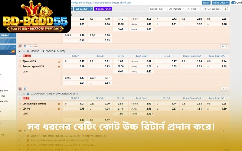 সব ধরনের বেটিং কোট উচ্চ রিটার্ন প্রদান করে।